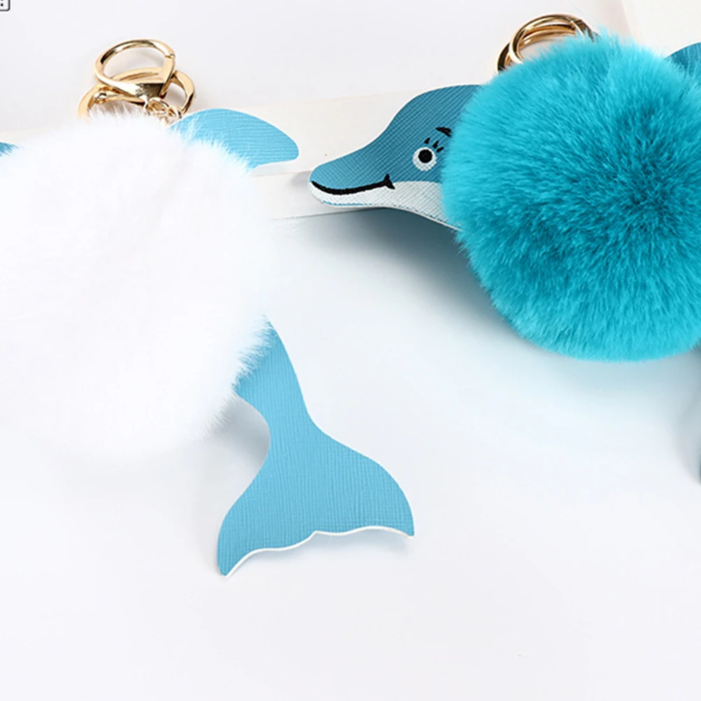 

4 Pcs Dolphin Hairball Keychains Stylish Key Ring Material Unique Design Bag Pendant Gift Jewelry Accessories