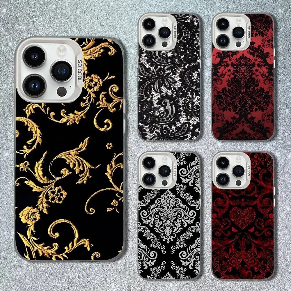 

Hot Black lace Print New Phone Case For iPhone 13,15,14,16,12,11,Mini,MAXXS,Pro,SE, White Matte Shockproof Cover