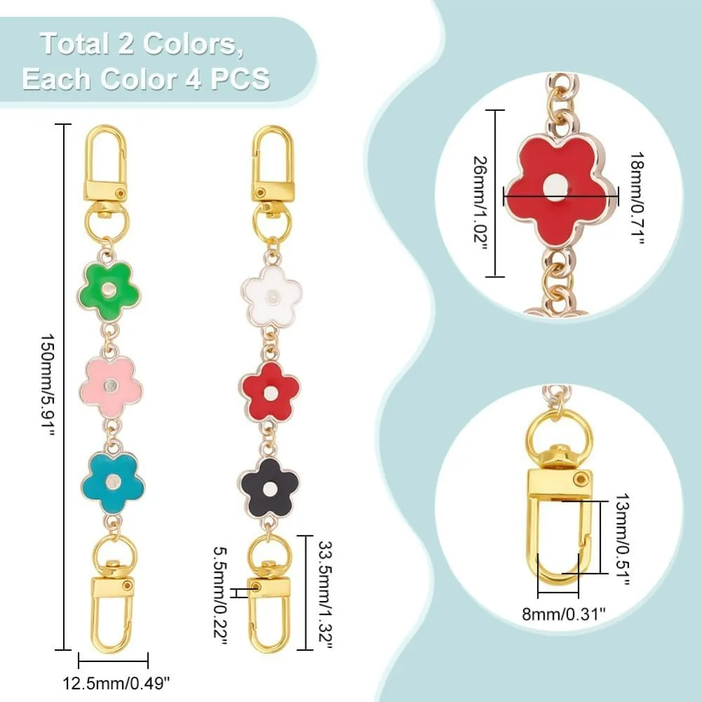 8Pcs 2 Colors Flower Bag Strap Extender 5.9'' Gold Bag Chain Bag Handles Short Purse Chain Strap Crossbody Strap Replacement