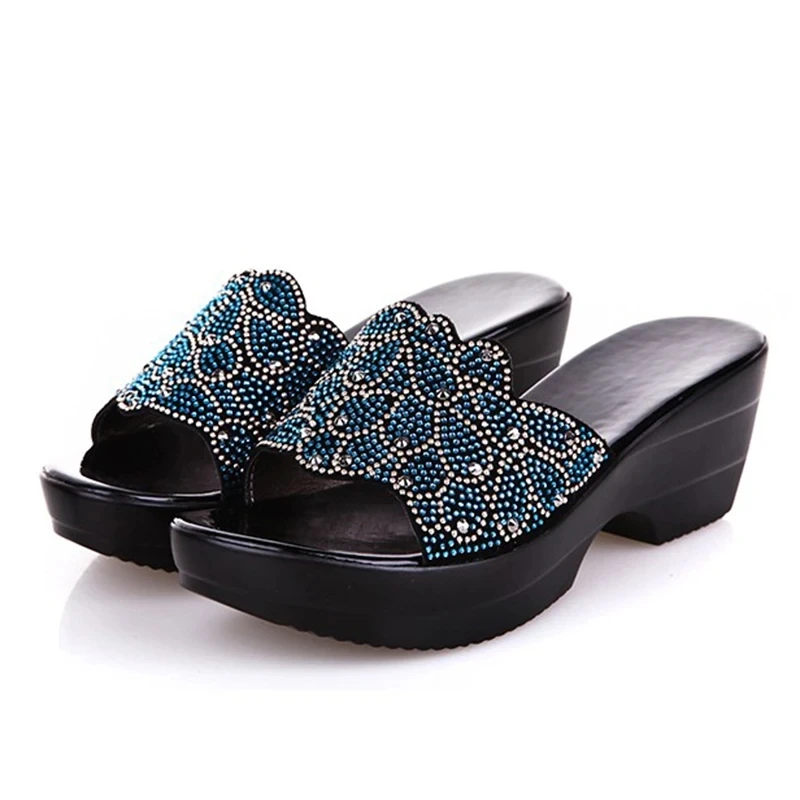 Sandals Women Summer New Heels  Blue For Casual Women Wedge Slippers Platform For Comfortable Ladies Shoes