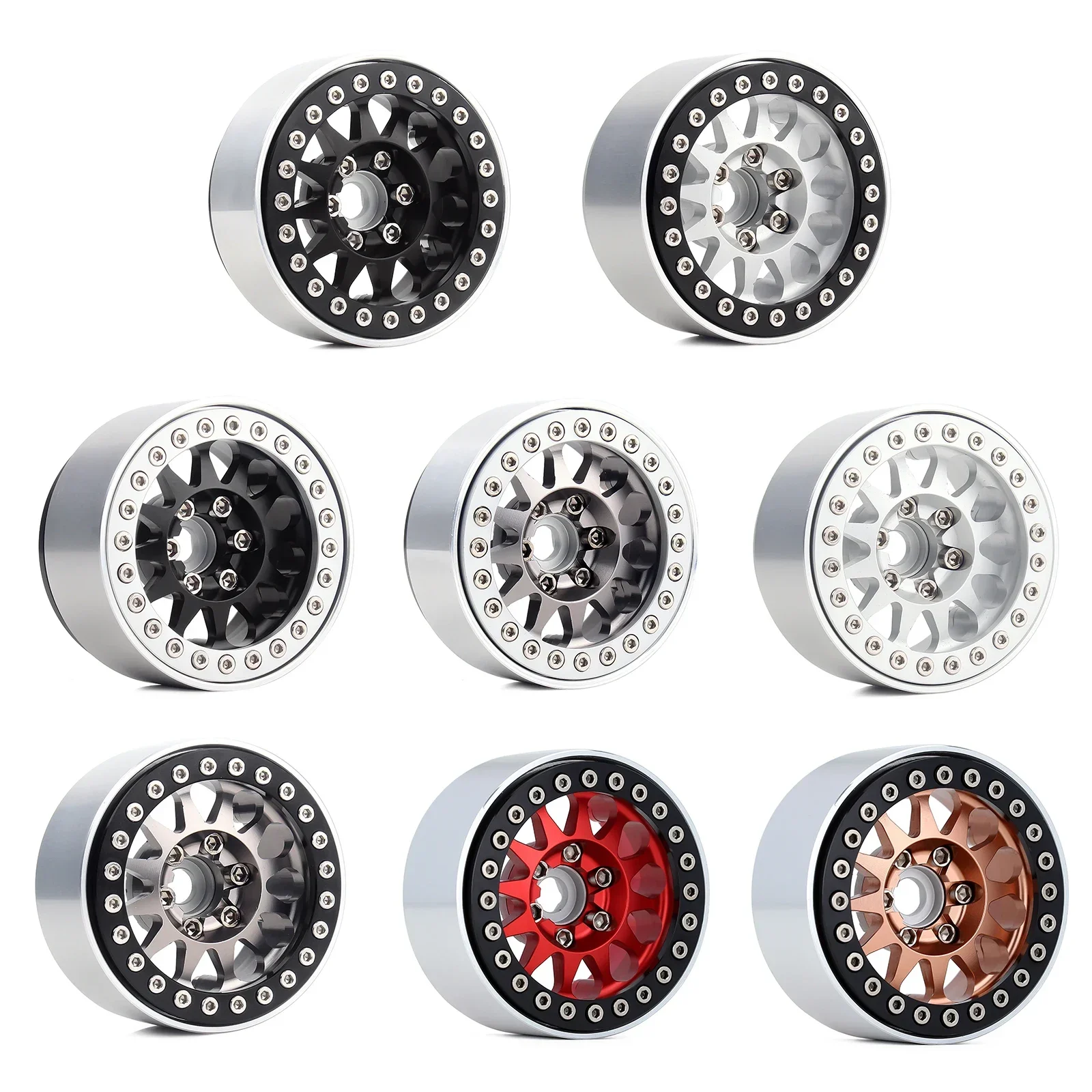 INJORA 4PCS Metal 1.9 Beadlock Wheel Rim 12-Spoke Wheel Hub for 1:10 RC Crawler Axial SCX10 II 90046 AXI03007 TRX-4 Tamiya MST