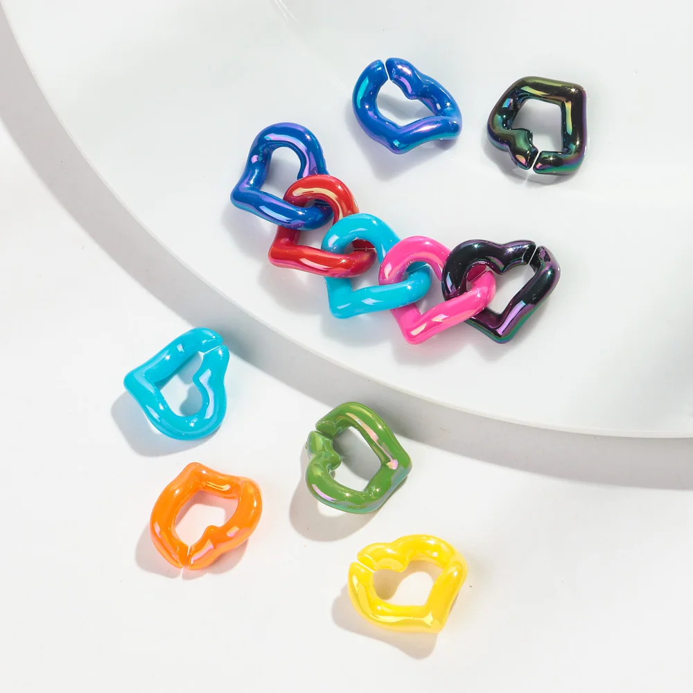 30pcs 21x19mm Laser Colorful Acrylic Love Link Chain Loose Beads for Bracelet Necklace Earrings Making DIY Jewelry Accessories