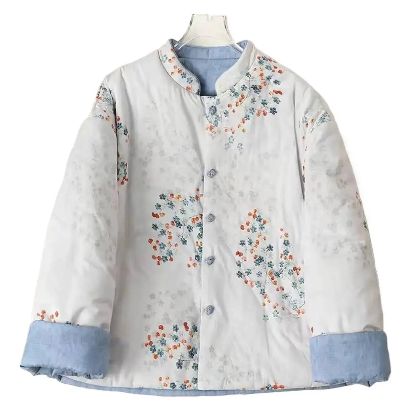 Nuova giacca spessa stile cinese da donna manica lunga colletto con spalle scoperte stand up vestiti di cotone double face...