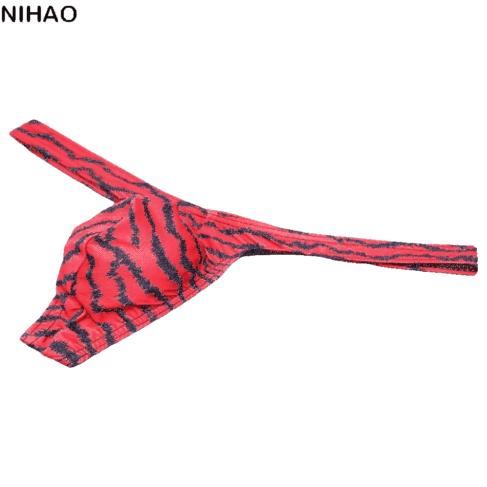 Breathable Low Waist Tiger Stripe Thong Lingerie Bulge Pouch Men Briefs Ice Silk Elastic T-back Panties Gifts
