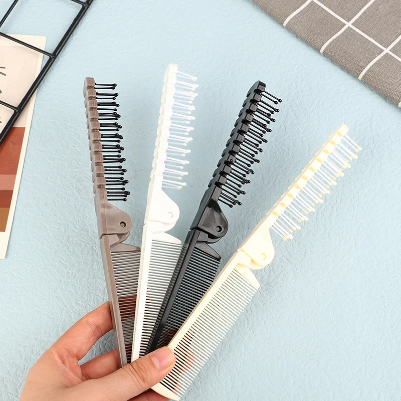 1Pcs 2 In 1 Travel Portable Fashion Hair Comb Folding Anti-static Plastic Comb Hair Brush Compact Pocket Hair Comb