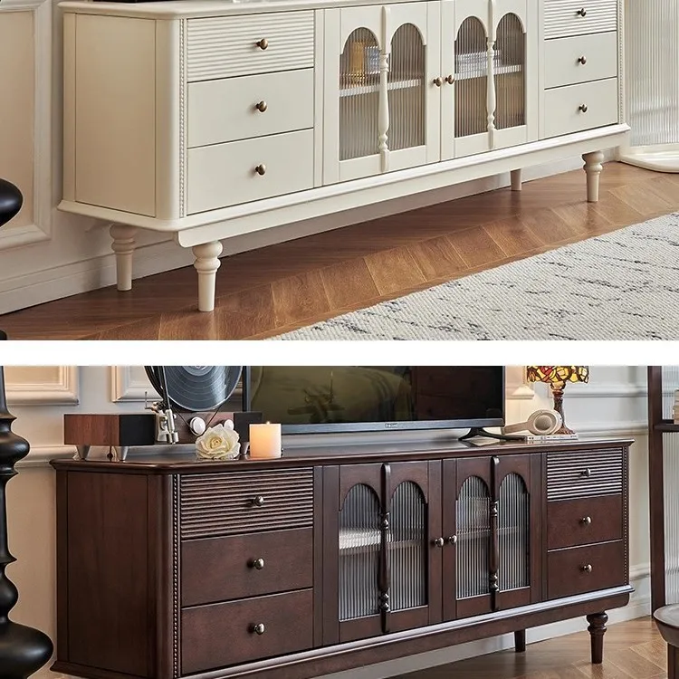 French solid wood TV cabinet, small apartment medium and ancient style with drawers multi-functional locker household retro