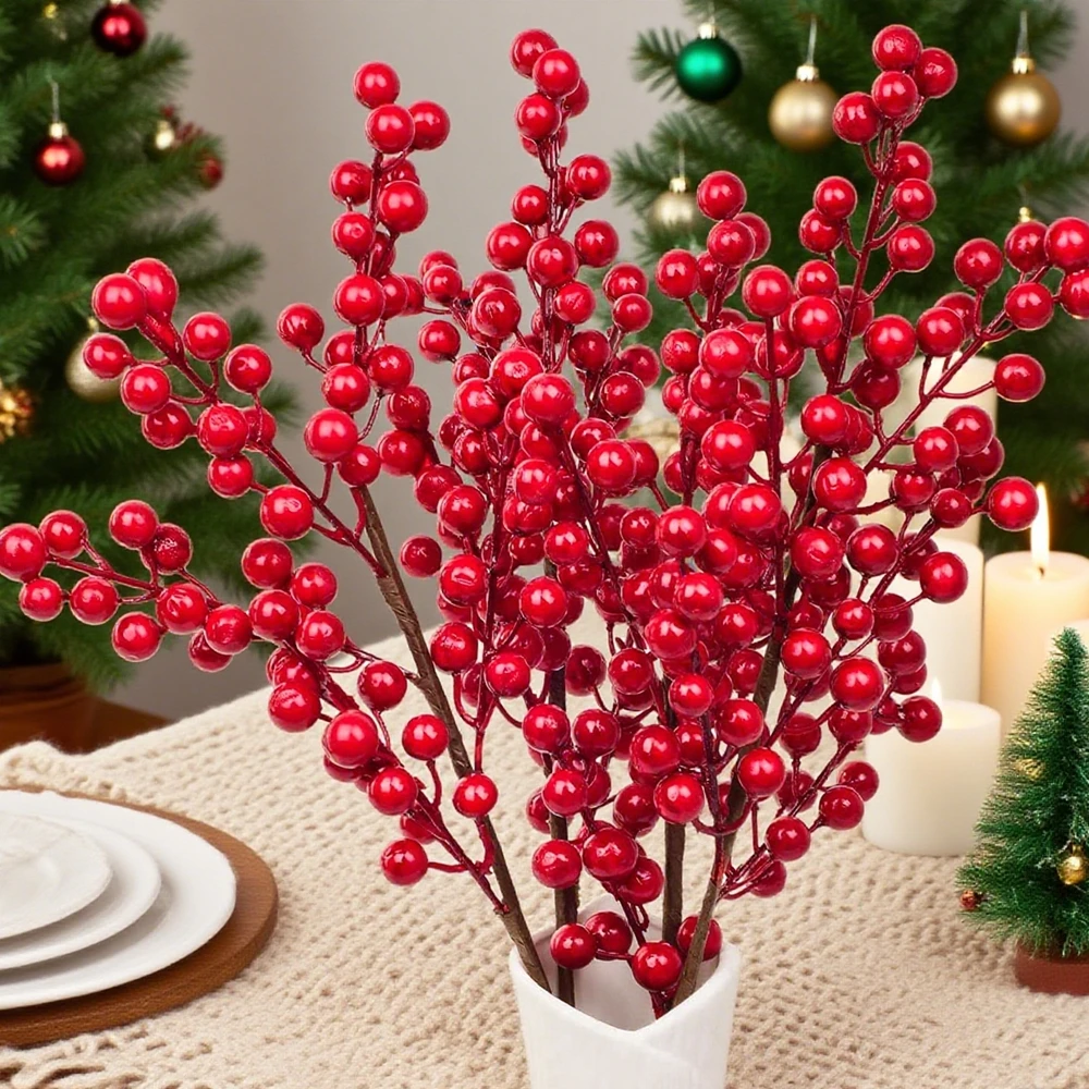Künstliche Pflanzen Holly Little Red Fruit Weihnachten Home Room Vase Tischdekoration Outdoor Garten Bonsai Festival Hochzeit DIY Geschenkbox