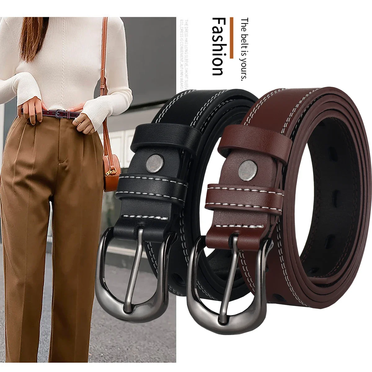 

Women's Belt Decoration Versatile Pure Cowhide Fashionable And High End 2024 New Black Jeans Belt For Women