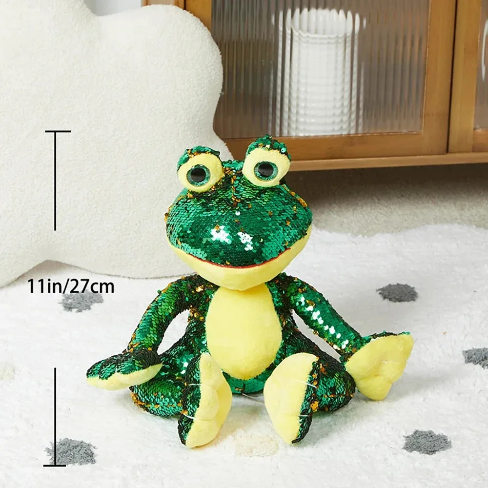 27cm Glitter Sequins Plush Toys Stuffed Animals Pillow Frog Dolls with Glitter Sequins Birthday Gifts for Girls Kid PP Cotton