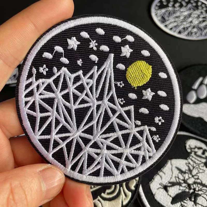 6 Stück/Schwarze Stoff-Applikationen, runde Abzeichen, Kleideraufkleber, Wolf, Pinguin, Bergmotiv, aufbügelbare Patches für Kleidung, Rucksack – Detail 6