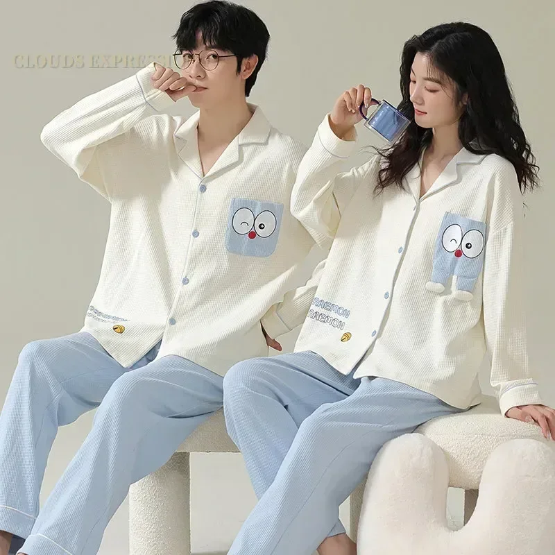 

Loungewear Lovers Pyjamas Spring Fabric Waffle Autumn PJ Pajamas Pajama Couple Sleep Cartoon Matching Suits For Sets Sleepwear