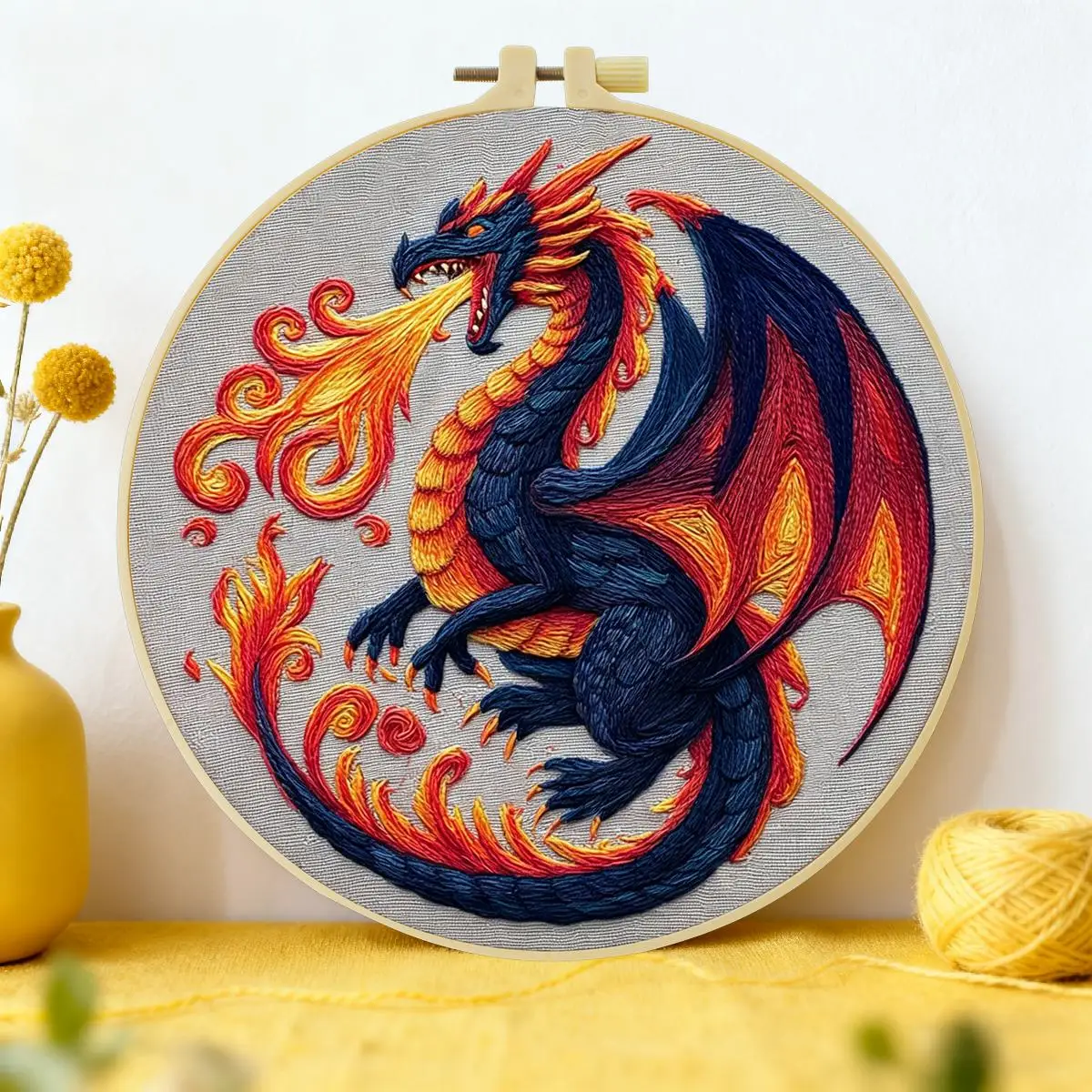 1 Stück 20X20CM/15X15CM 7,87/6,3 Zoll Feuerdrachen-Stickerei-Starter-Kit DIY-Kit DIY-Stickerei-Set Handarbeiten Nadelkunst – Detail 1