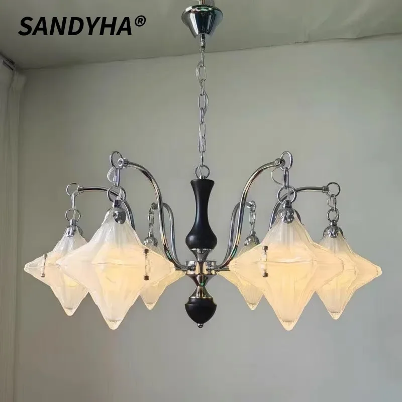 

SANDYHA Octagonal Star Glass Chandelier Vintage Pendant Light LED Fixture Modern Stylish Decor Bedroom Living Room Dining