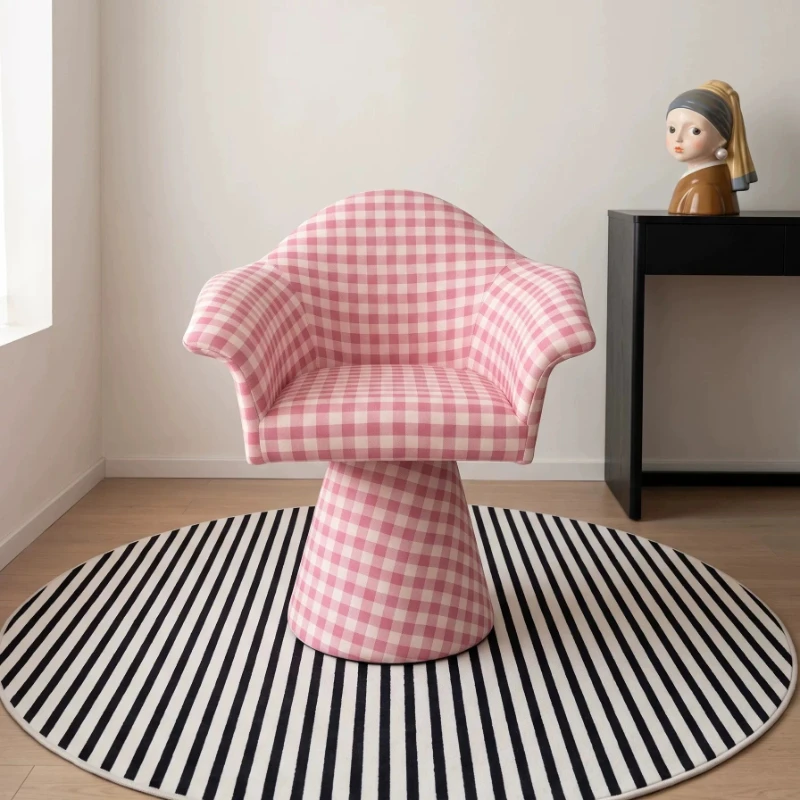 Pink Wooden Vanity Stool Swivel Girls Creamy Style Arm Vanity Stool Cute Tall Sillas Tocador Maquillaje Luxury Room Furniture