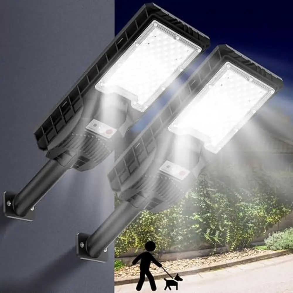 Solar Street Lights 2Pack Outdoor Waterproof LED Flood Light Dusk to Dawn High Brightness Polycrystalline Silicon Panels 3