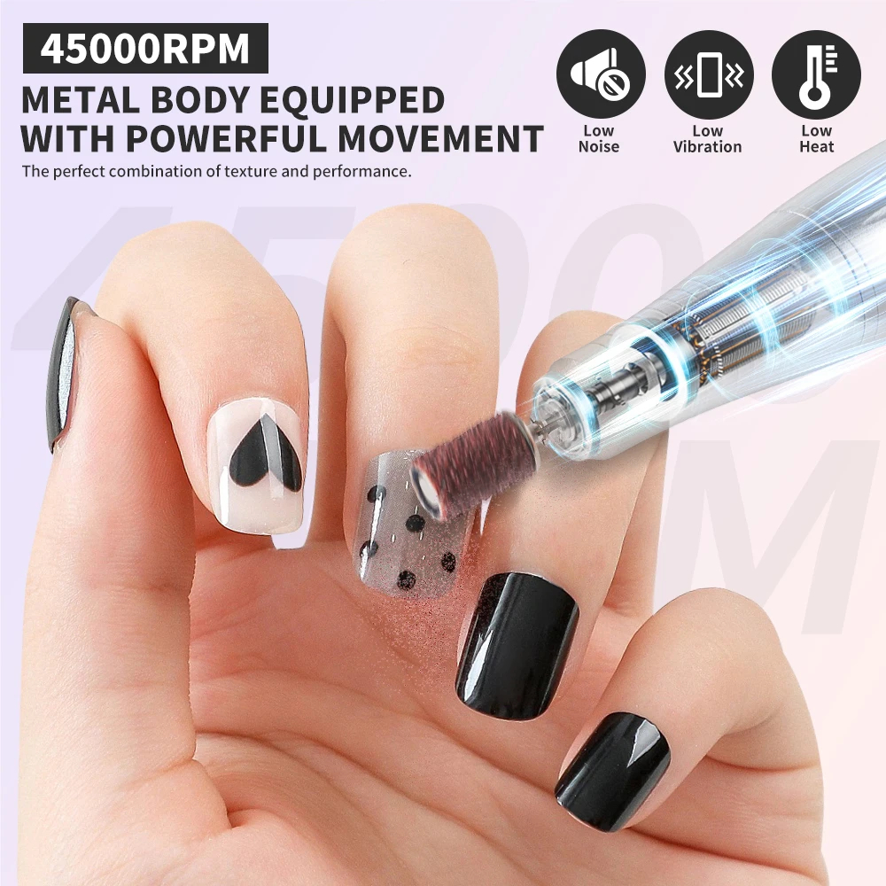 DianaBeauty 45000RPM الكهربائية المحمولة آلة حفر الأظافر قابلة للشحن لجل طلاء الأظافر المحمولة ملف الأظافر أدوات مانيكير