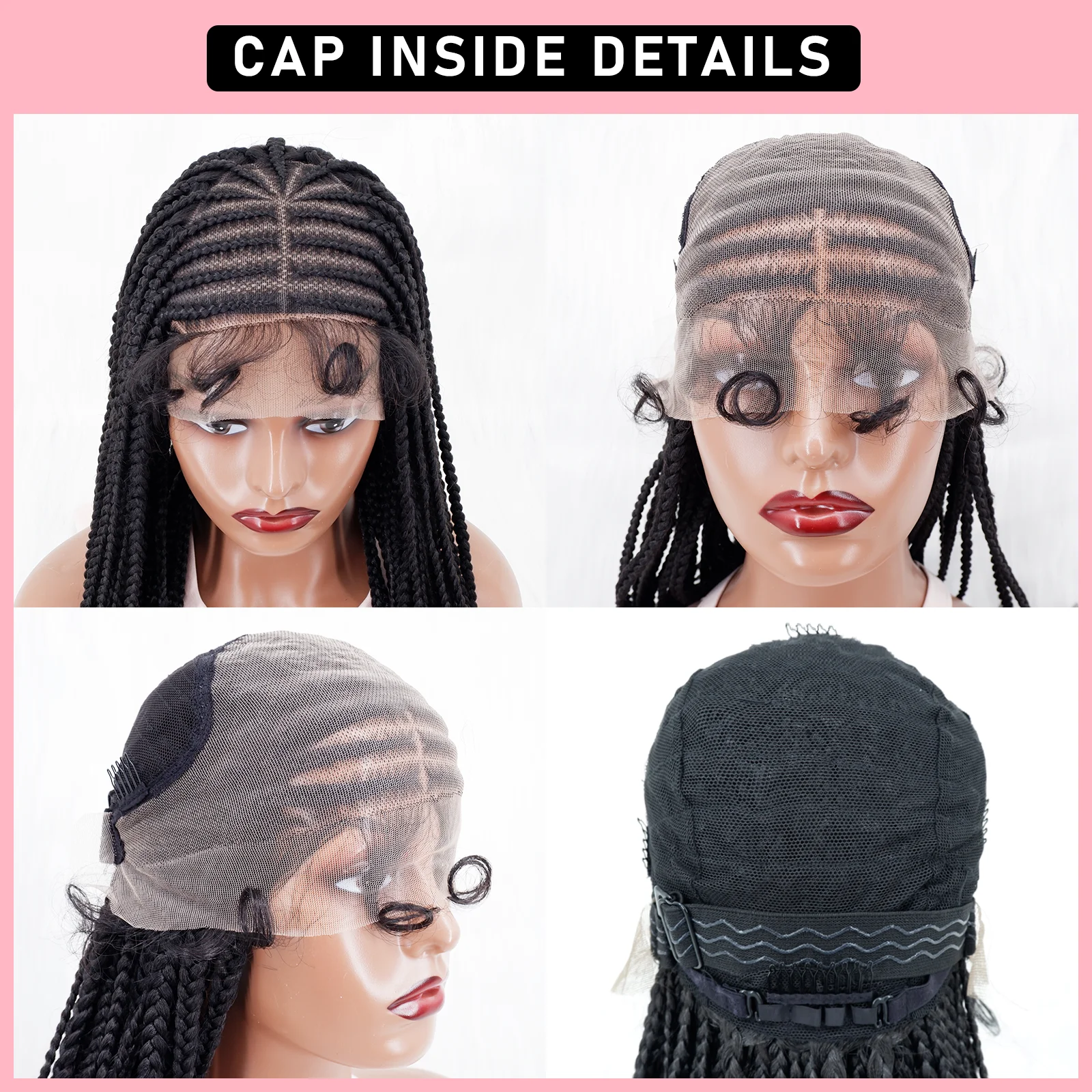 Lace Front Cornrow Braided Wigs 34inch Synthetic Knotless Braided Lace Wig with Baby Hair Hand-tied Braids Wig For Black Women