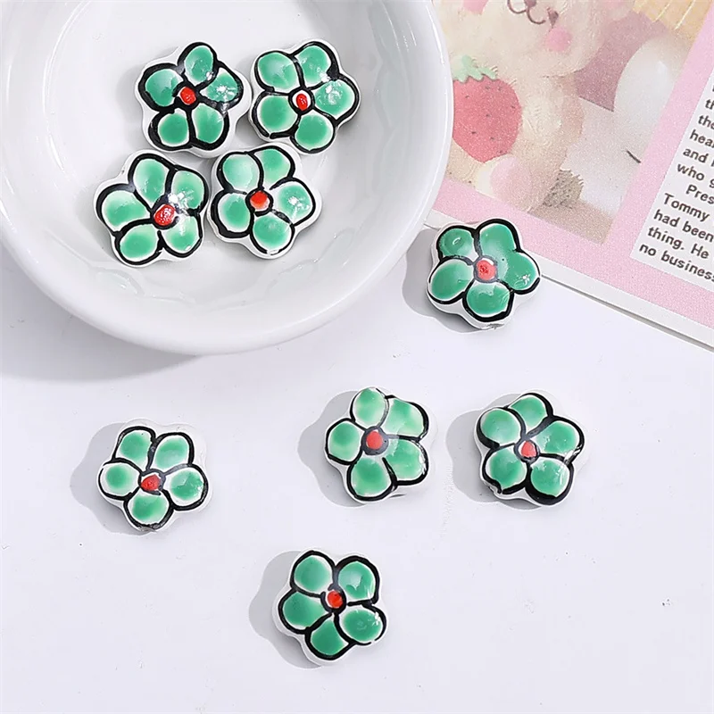 15mm Hand Drawn Colorful Ceramic Flowers Beads Loose Spacer Beads For Jewelry Making DIY Necklace Bracelet Accessories