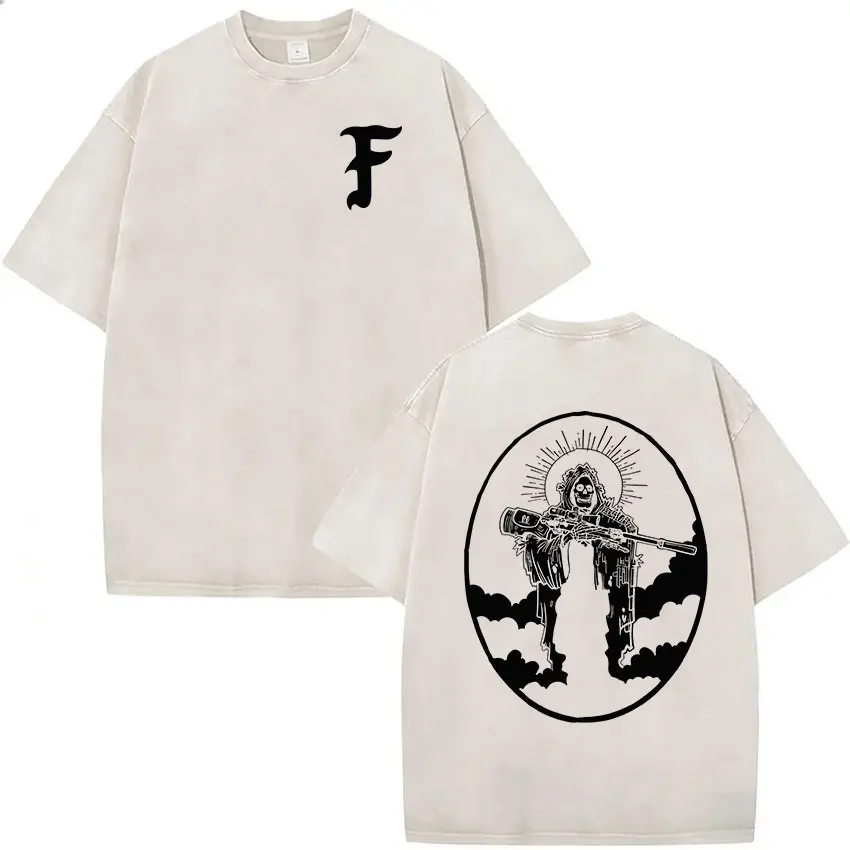Forward Observations Group Skeleton Vintage Washed T Shirts Men's Gothic Oversized Crewneck Short Sleeve T-shirt Y2k Streetwear