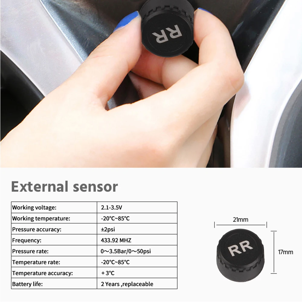 Solar Tpms Car Tire Pressure Monitoring System Car Safety Temperature Alarm System Detector Tire Pressure Diagnostic Tool Test