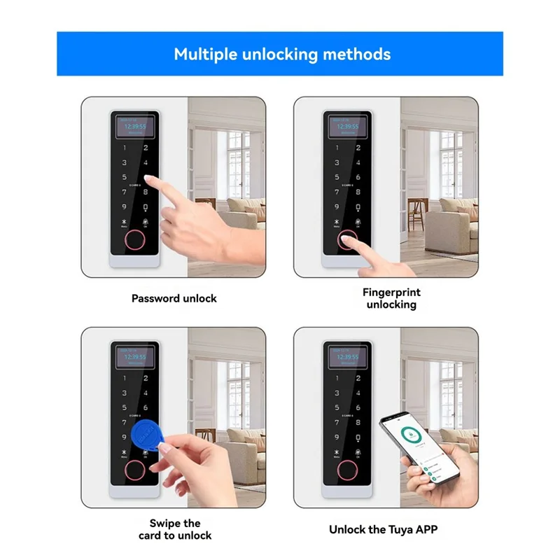 

BNVN-Tuya Wi-Fi Умный дверной замок с управлением через приложение с ЖК-экраном, IC-карта с отпечатками пальцев NFC IP67 Водонепроницаемый контроллер