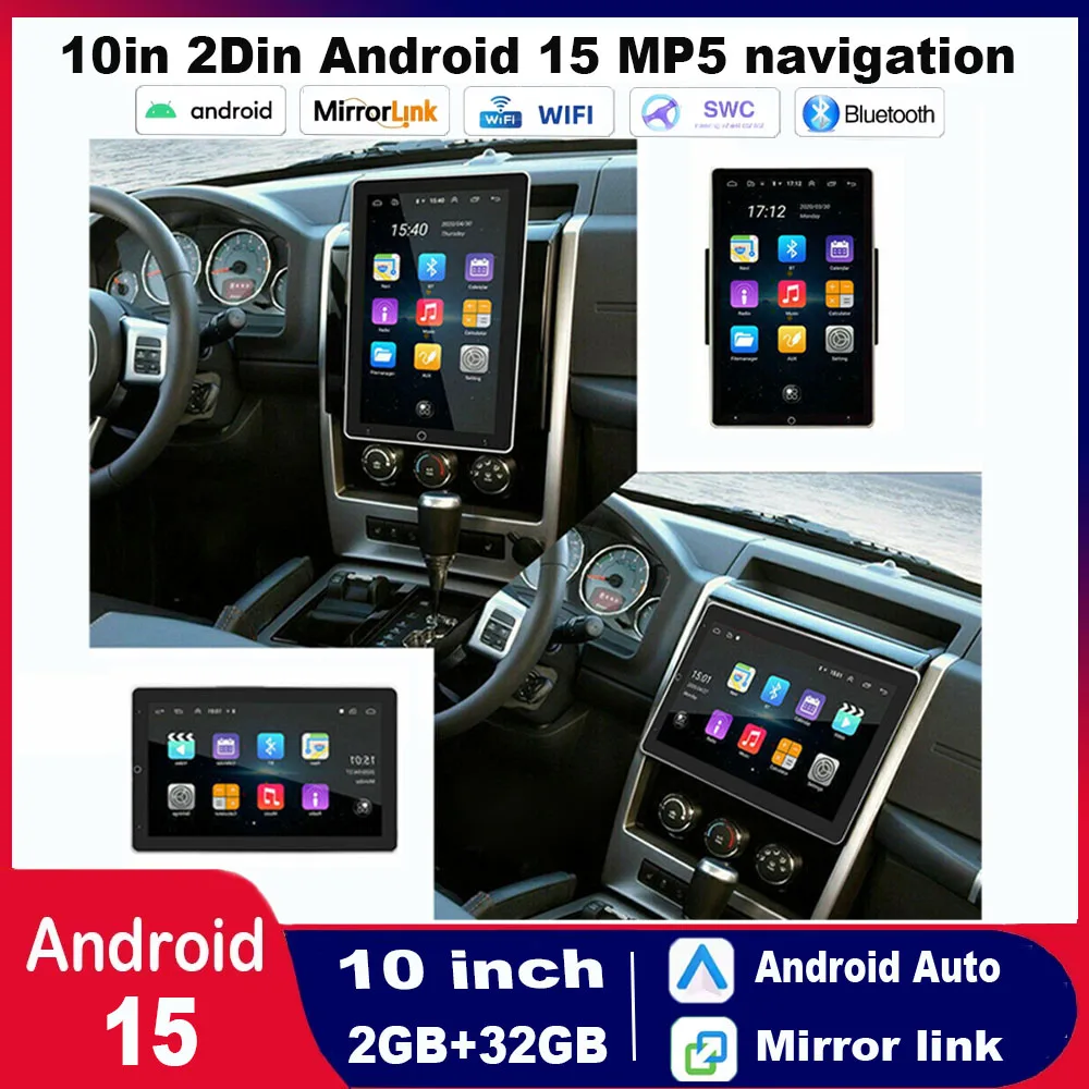 

10-дюймовая автомагнитола 2DIN на Android 15 с Bluetooth, MP5-плеером, FM-радио, беспроводным CarPlay, Android Auto и камерой заднего вида