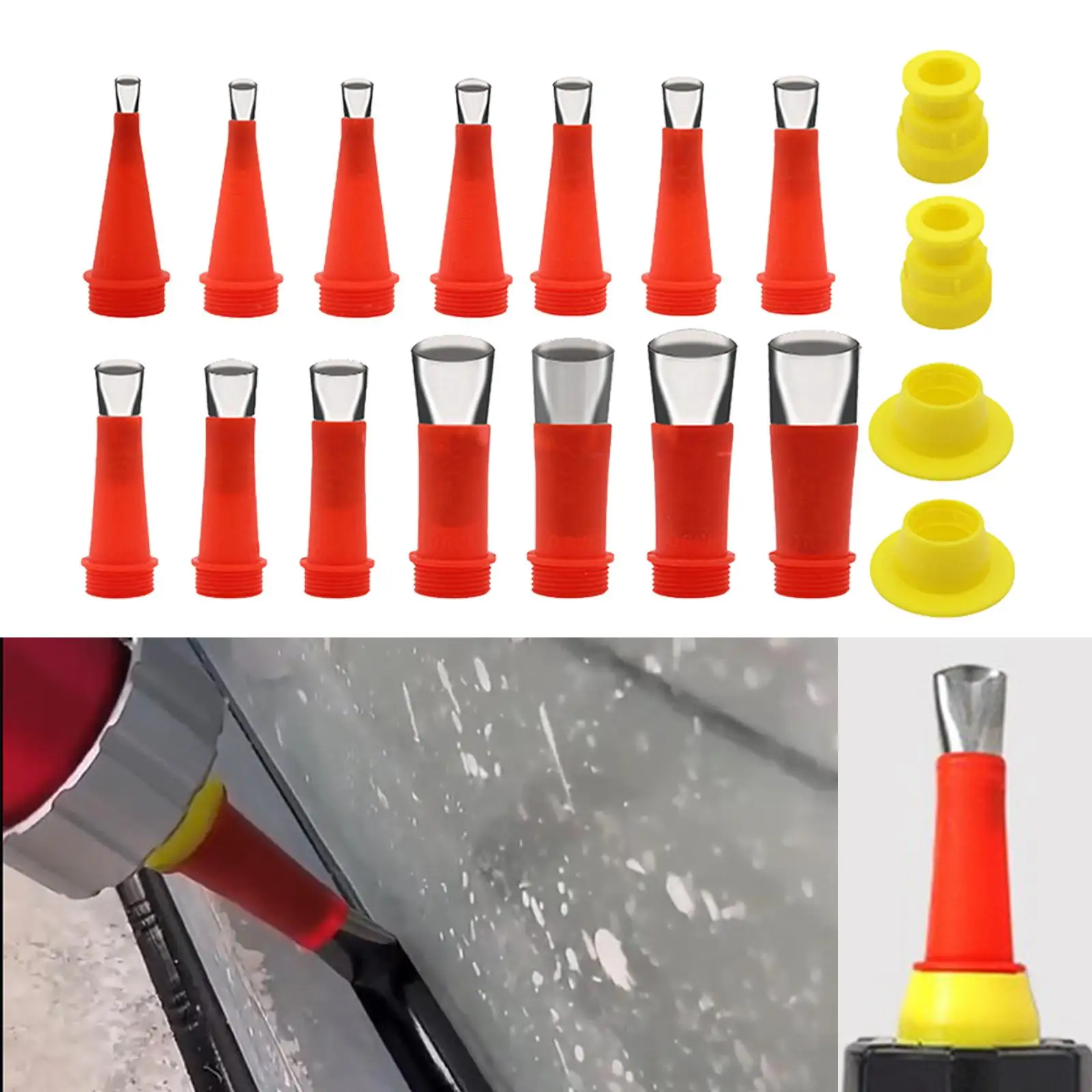 Caulk Nozzle Applicator 5/6/7/9/10/13/16/18/20mm/22mm/25/28/30/35mm with Connection Base Reusable Caulking Finisher Kit