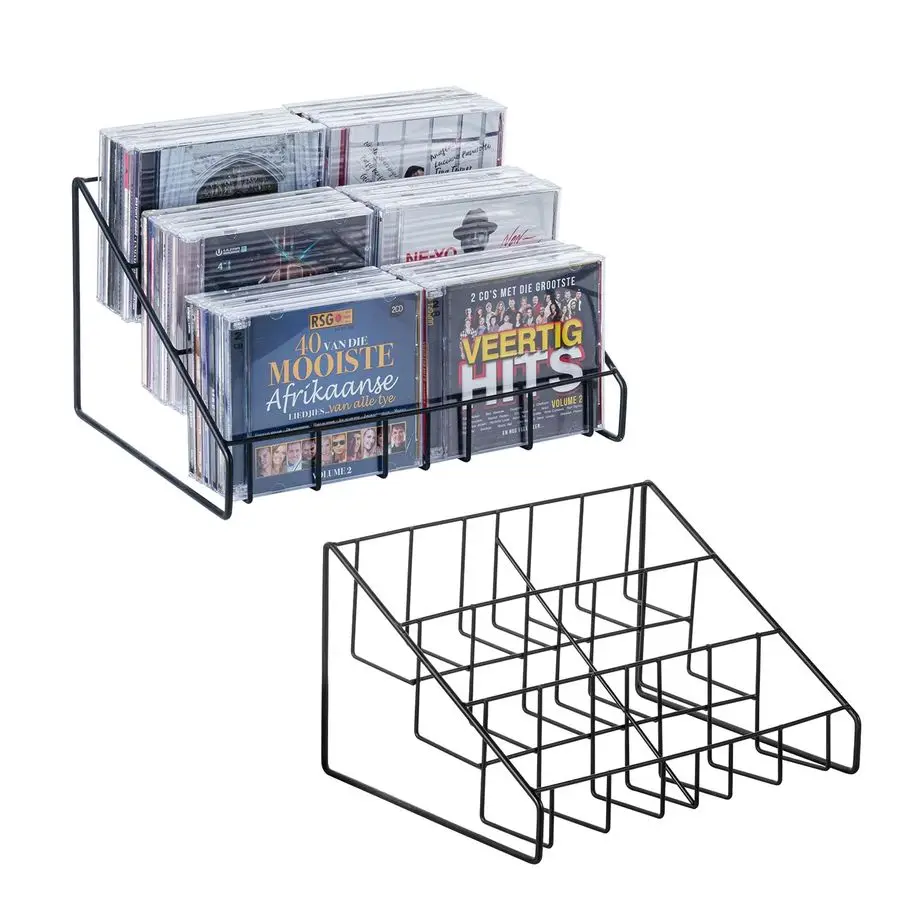 

2 Pcs CD Rack Tower, 3Tier DVD Stand Holder, Tabletop Compact Disc Jewel Case Storage, Step Tier Office Media Organizer, Modern