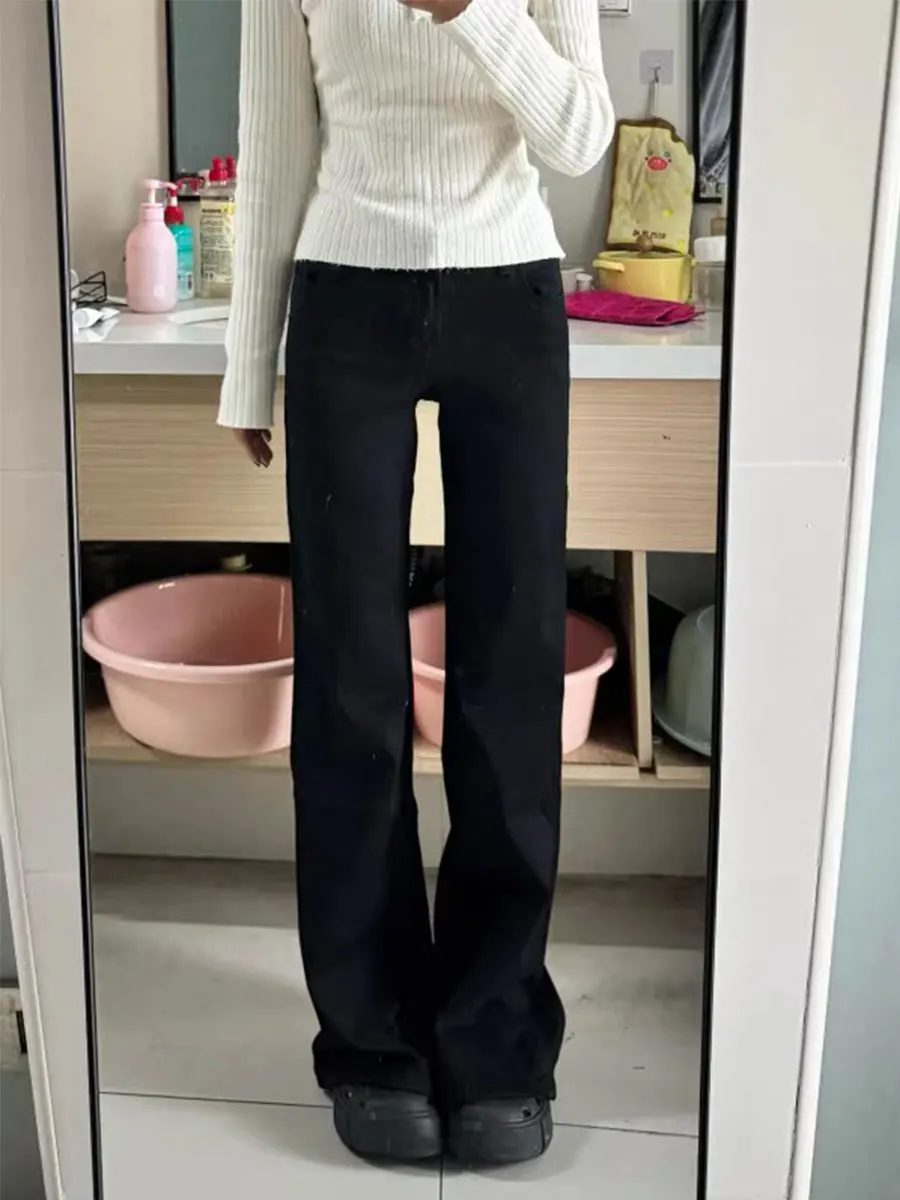 

Расклешенные прямые джинсы с высокой талией, женские осенне-зимние эластичные повседневные хлопковые джинсовые брюки больших размеров для похудения