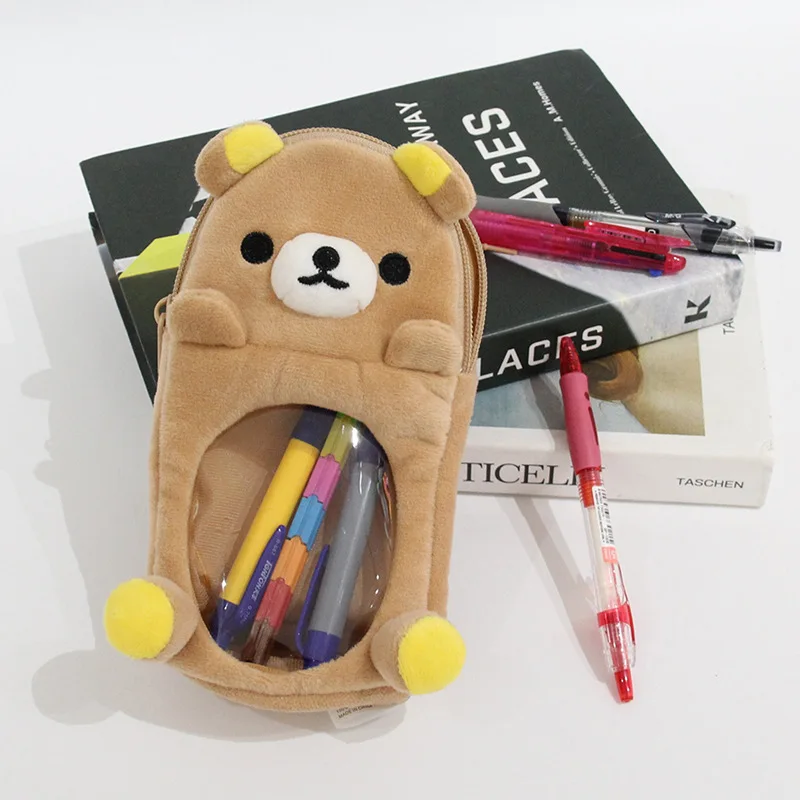 Kawaii – trousse à crayons transparente Rilakkuma pour filles, pochette à crayons ours de dessin animé mignon, sac à stylos organisateur, papeterie scolaire cadeaux
