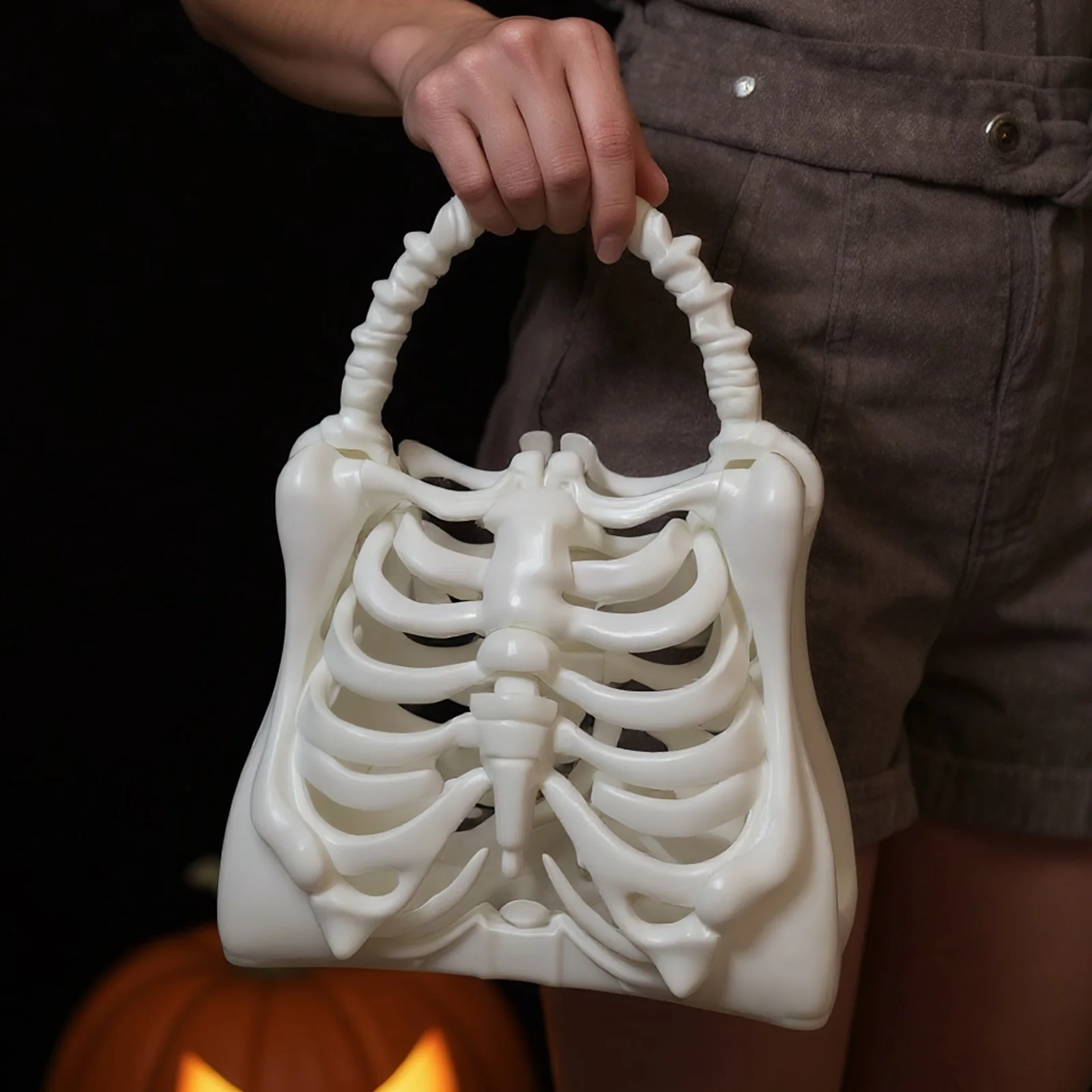

3D Printed Skeleton Handbag Gothic Rib Cage Shape Purse Unique Halloween Party Clutch Bag for Women