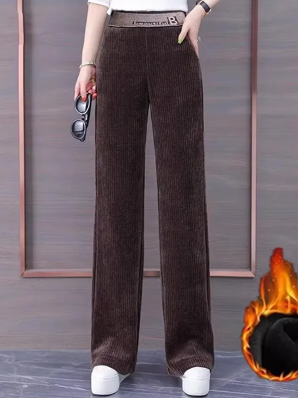 Pantaloni mamma in velluto a coste a vita alta Thiened Fce Pantaloni casual a gamba larga autunno inverno Coreano Sle ket Dettaglio nove punti