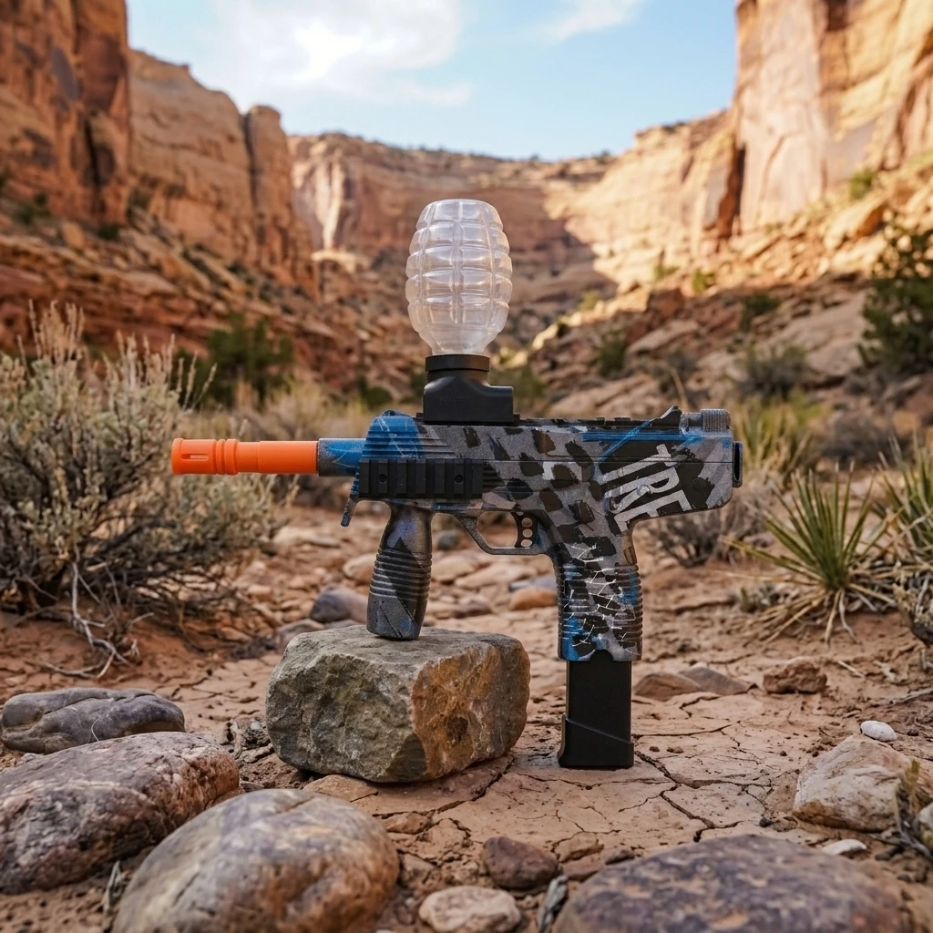 UZI Style Outdoor Blaster, Rechargeable Shooting Toy with Detachable Battery for Hydrogel Ammo Battles (Bullets Not Included)