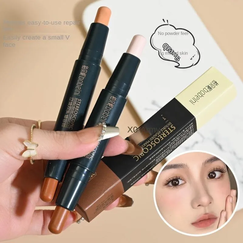Double-headed contour stick dual-use high-gloss matte nose shadow side face brightening shadow pen eye bags novice beginner