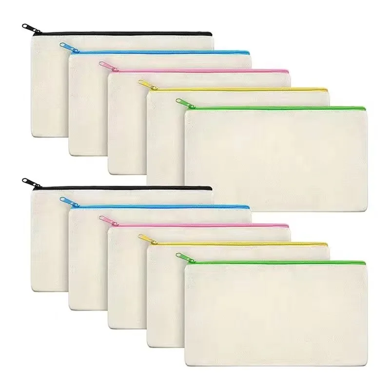 Custom Logo 5pc Canvas Zipper Bags Multifunctional Blank DIY Craft Pouches Pencil Bags Case Pouch for School Travel Storage Bag
