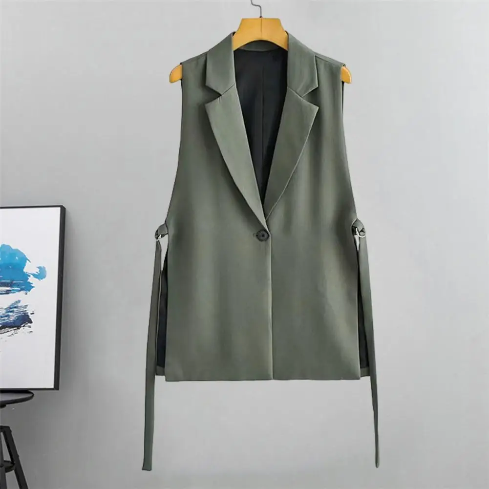 

Suit Vest Women Business Waistcoat Elegant V-neck Waistcoat for Women Chic Single Button Cardigan with Turn-down Collar for Wear