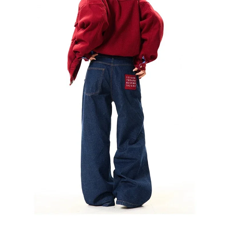 

Y2k женские синие мешковатые джинсы в стиле Харадзюку, винтажные джинсовые брюки с изогнутым ножем, японский стиль 2000-х годов, джинсы большого размера, брюки, одежда 2025