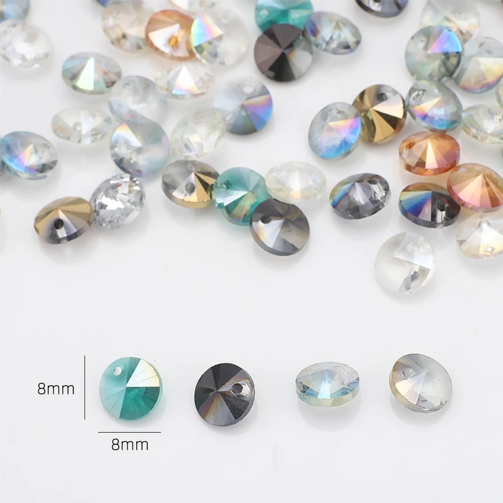 50pcs Rivoli Sew Rhinestones Round beads Glass Crystal Sewing Rhinestone Appliques DIY Sewing Crystal Rhinestones Needlework
