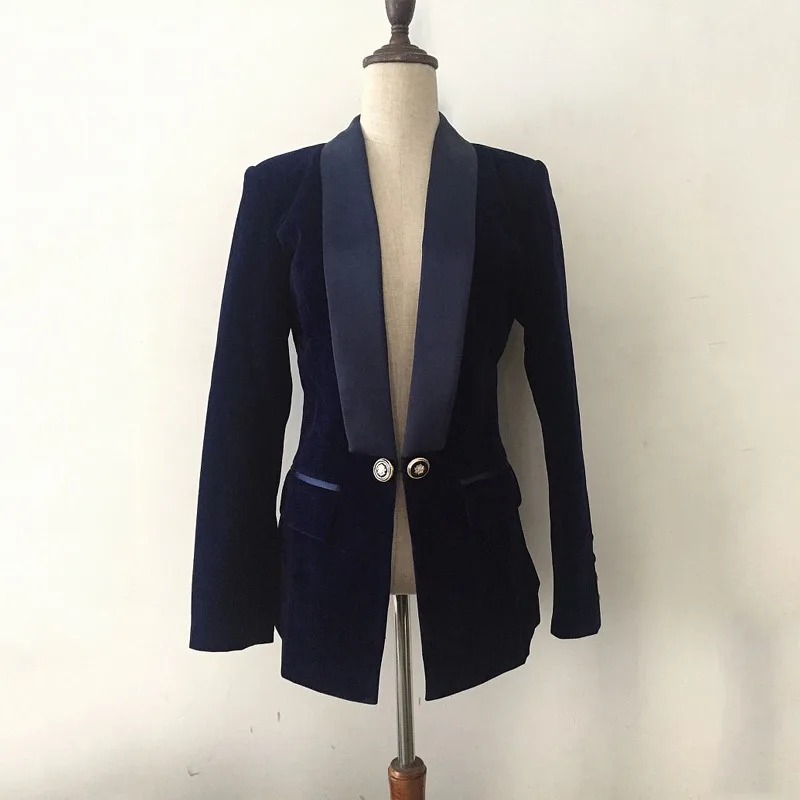 Dames Lente Herfst Kort Ontwerp Enkele Knoppen Colberts Zwart Blauw Fluwelen Elegante Slanke V-hals Blazers Vrouwelijke Woon-werkjas