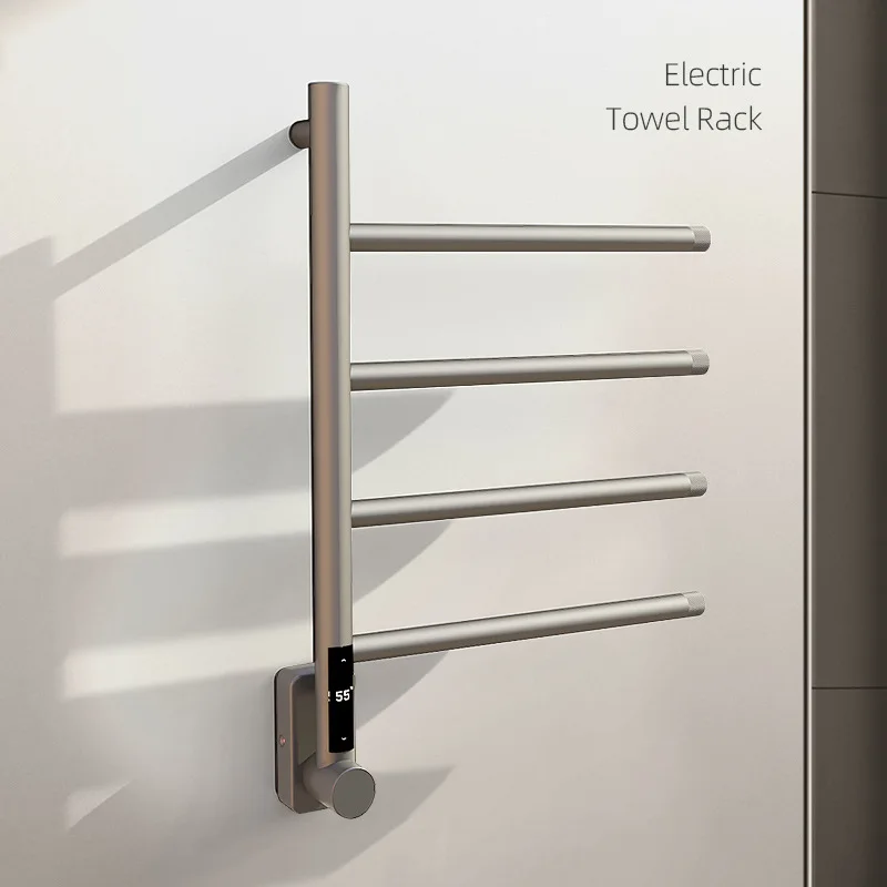 

Smart Electric Heated Towel Rail Gun Grey Bathroom Wall Mounted Timer Drying Stainless Steel Towel Rack