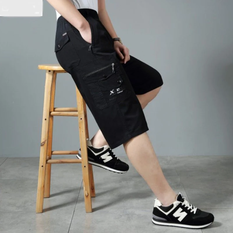 Fashion Zipper Pockets Embroidery Straight Cargo Casual Pants Men's Clothing 2024 Summer New Loose Elastic All-match Capri Pants