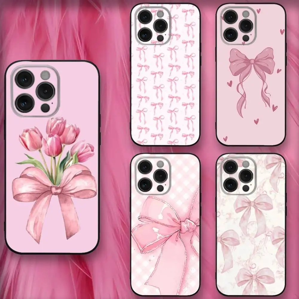 

Cute Pink bow Phone Case For iPhone 16,se4,15,14,13,12,11,Pro,X,XS,Max,XR,Plus,Mini Soft Black Cover
