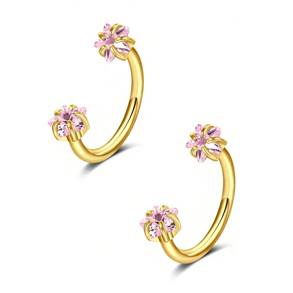 2 Stuks Rvs Zirconia Hoefijzer Ring Piercing Neus Oor Buik Ringen Vrouwen Kraakbeen Helix Oorbellen Daith Piercing Sieraden - afbeelding 1