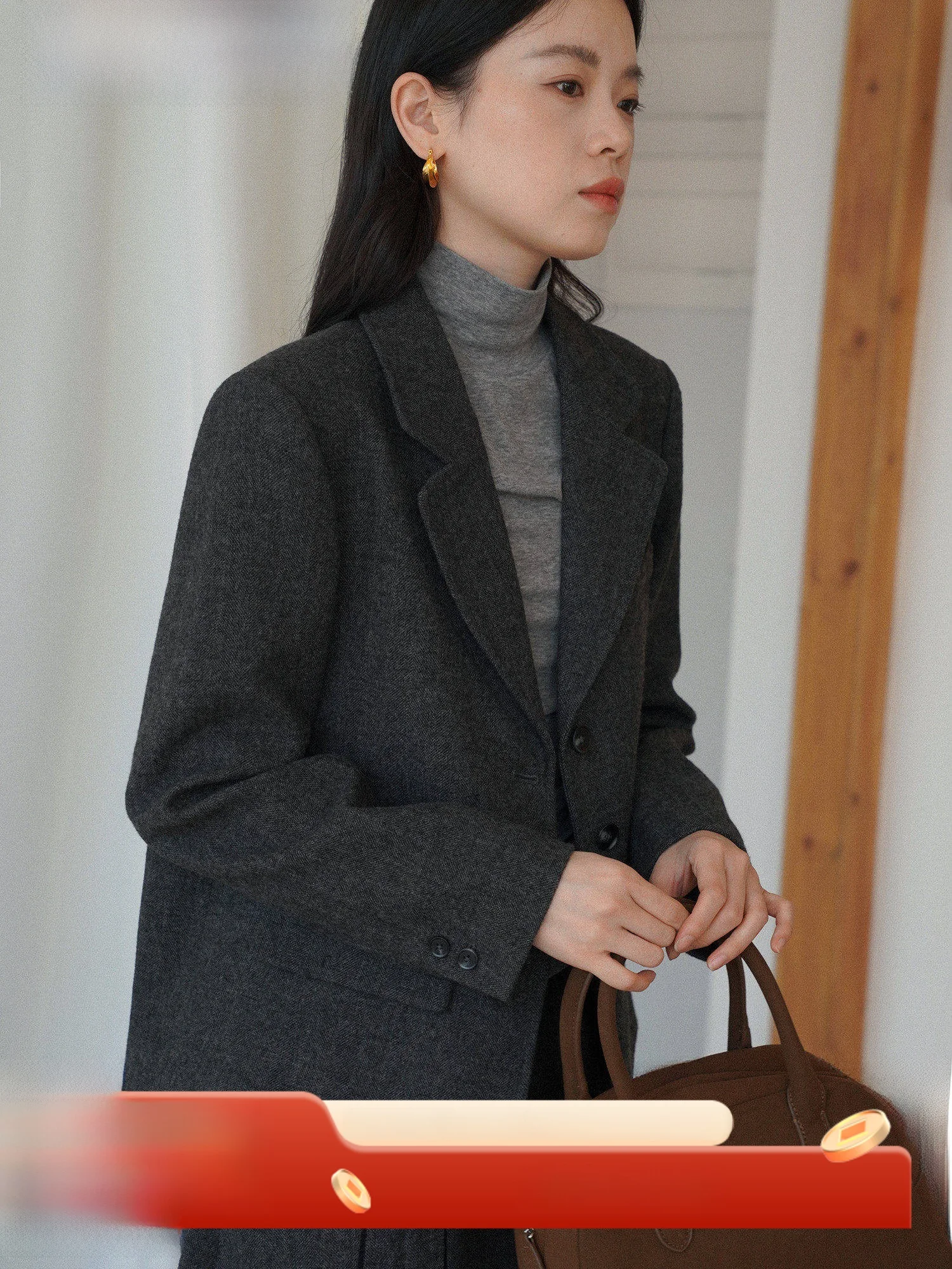 

Ретро Briti Sle Свободный крой шерстяной костюм Jaet для женщин, осенне-зимнее женское пальто небольшого размера для поездок на работу