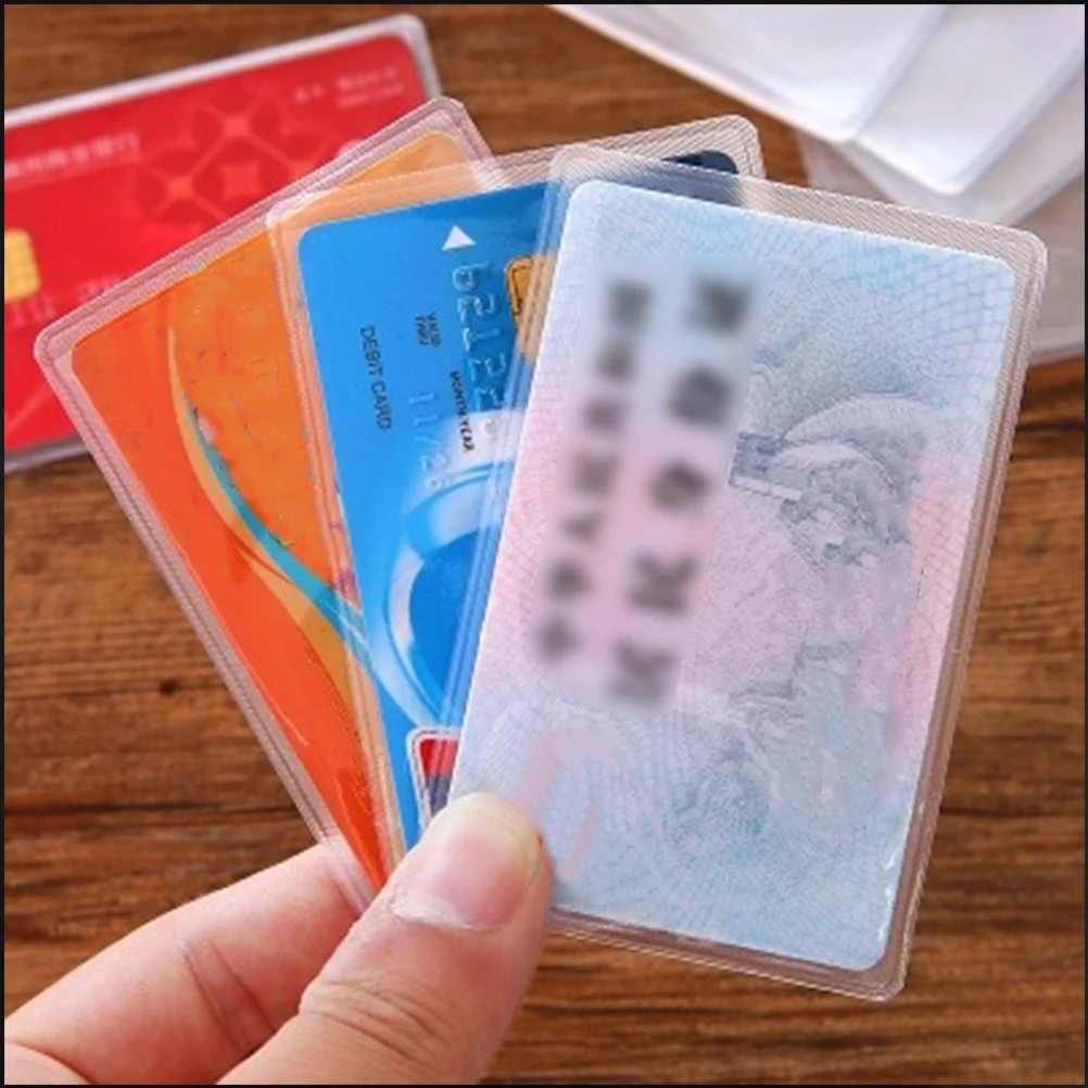 

50Pcs PVC Transparent Card Holder Secure Lightweight Design for Bus Bank Id Cards Protector Cover Identity Holder