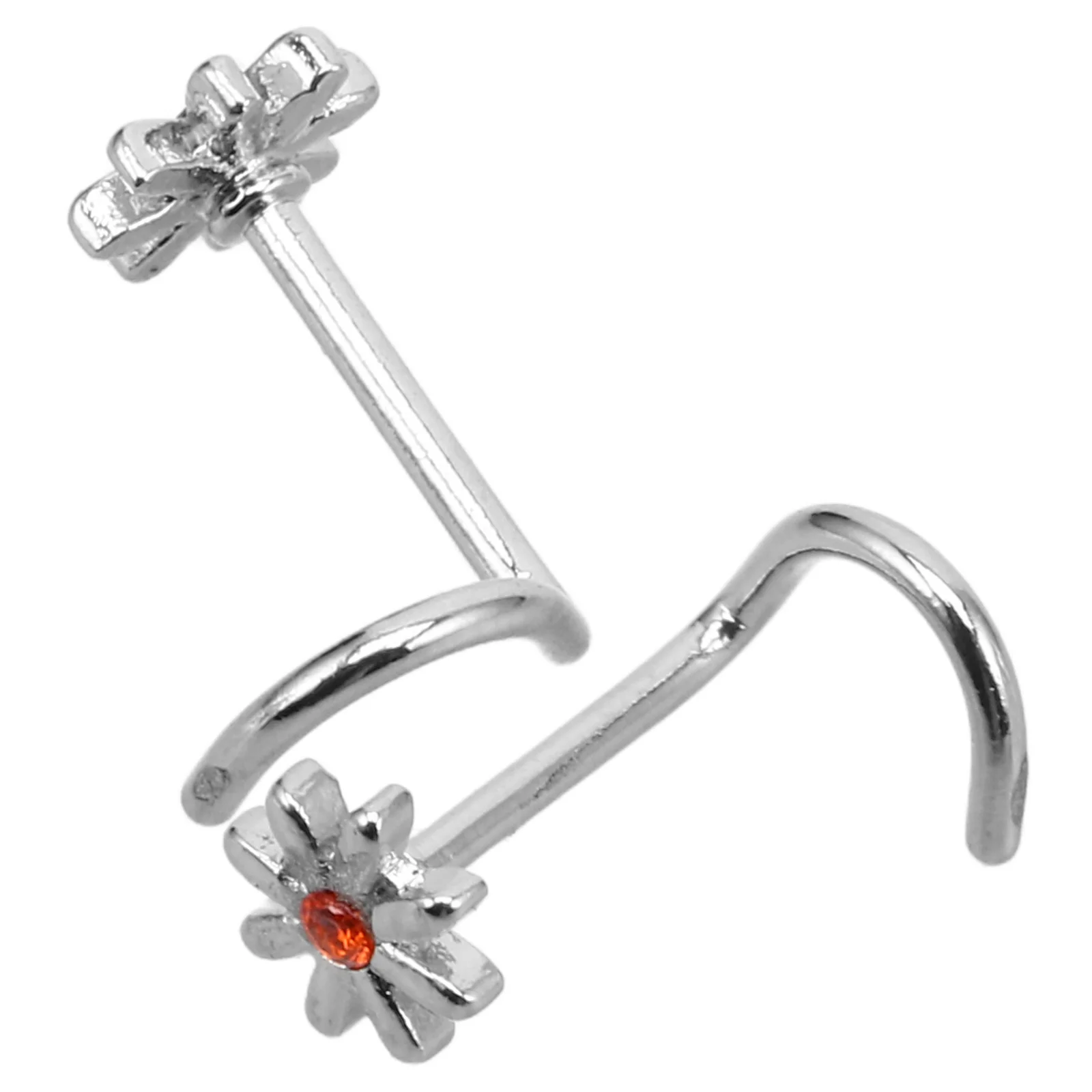 

2Pcs Curved Barbell Rhinestone Flower Nose Studs Elegant Body Piercing Jewelry for Women Party Wedding Daily Wear
