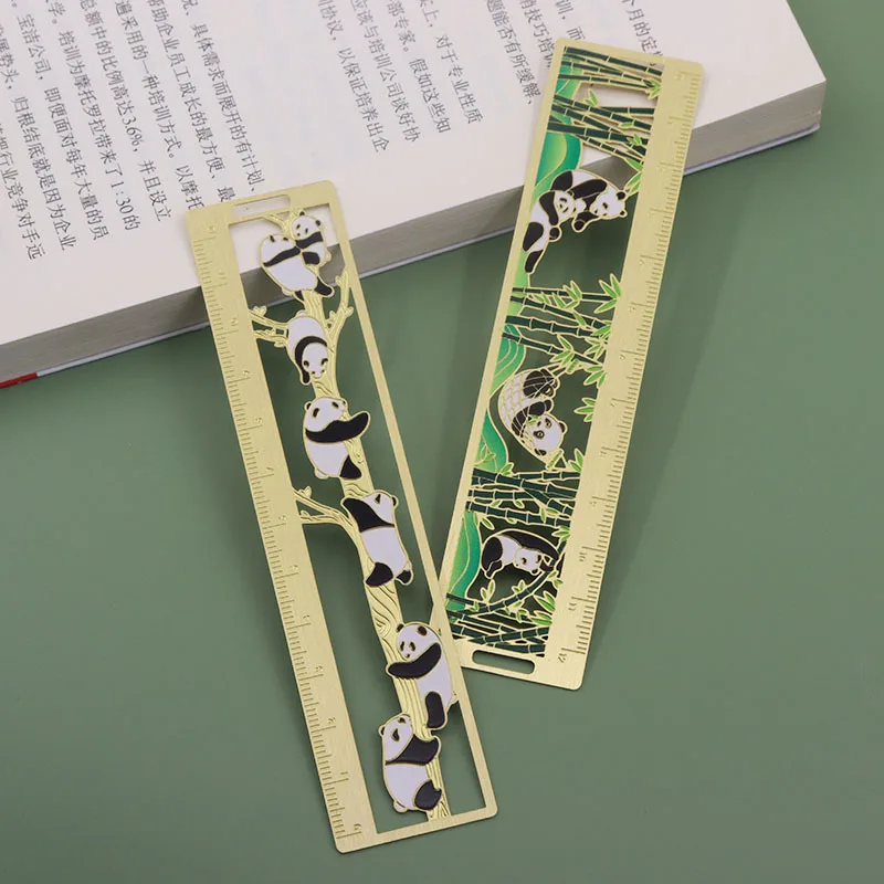 Chinese cultural and creative panda hollowed out bookmark  brass scale ruler, metal bookmark souvenir