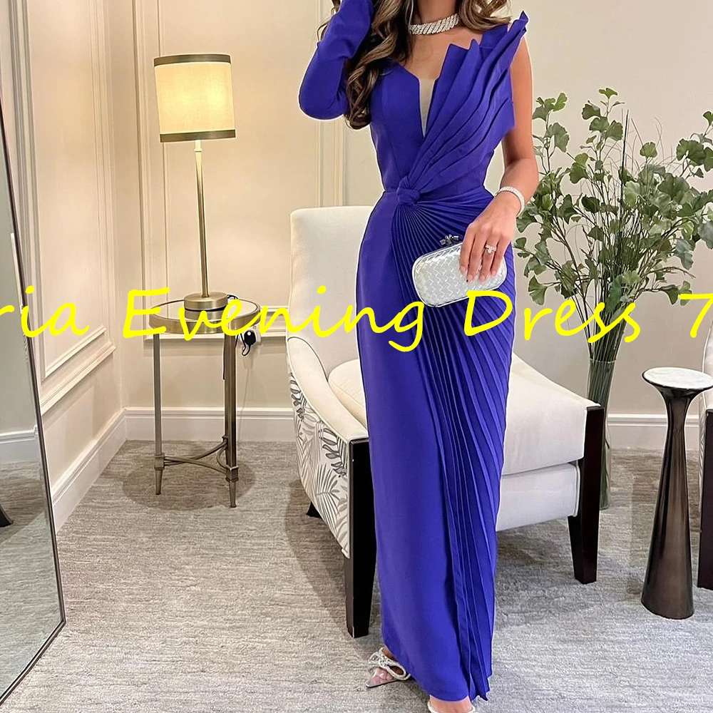 Customized High Quality Straight Ankle Length One Shoulder Jersey Long Sleeves Evening Dress Classic vestidos para mujer