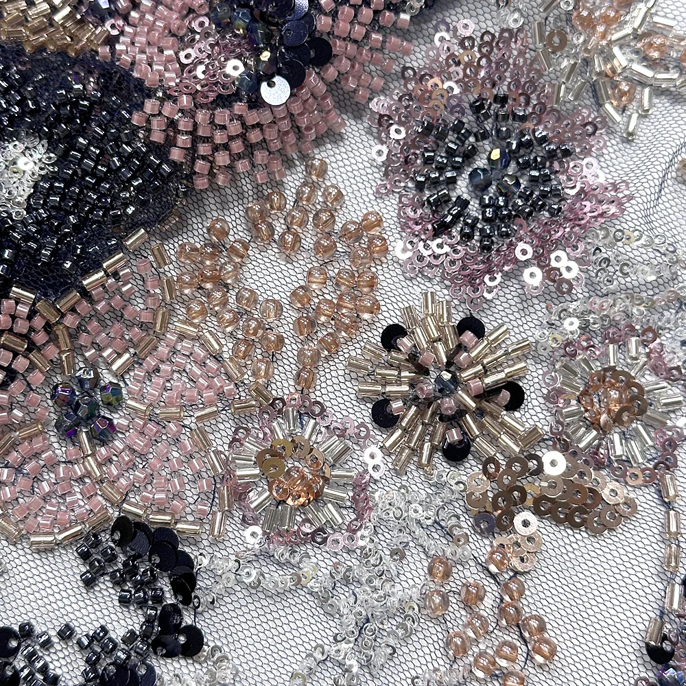 African sequined beaded Lace Fabric 2025 French Nigerian beaded tube embroidered lace embroidered fabric lady gown wedding dress