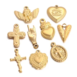 3Pcs Sacred Heart/Rose Cross/Angel/Eye Charm for Jewelry Making Christian Amulet Pendant DIY Bracelet Necklace Handmade Supplies